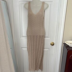 Beige Knit Sleeveless Maxi Dress